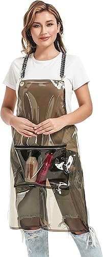 Delantal de peluquero con bolsillo, delantal transparente impermeable, talla única, cadenas ajustables disponible en Yaxa Mexico