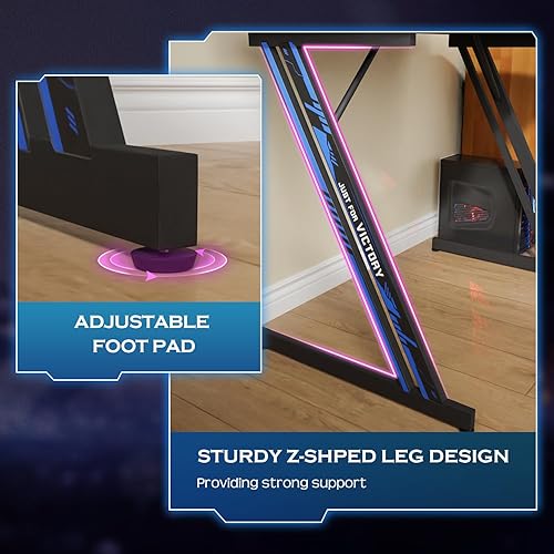 Miniatura 46 de PayLessHere Escritorio para juegos de 47 pulgadas, mesa de fibra de carbono, estación de trabajo Ultimate Gamer con soporte para tazas y gancho para