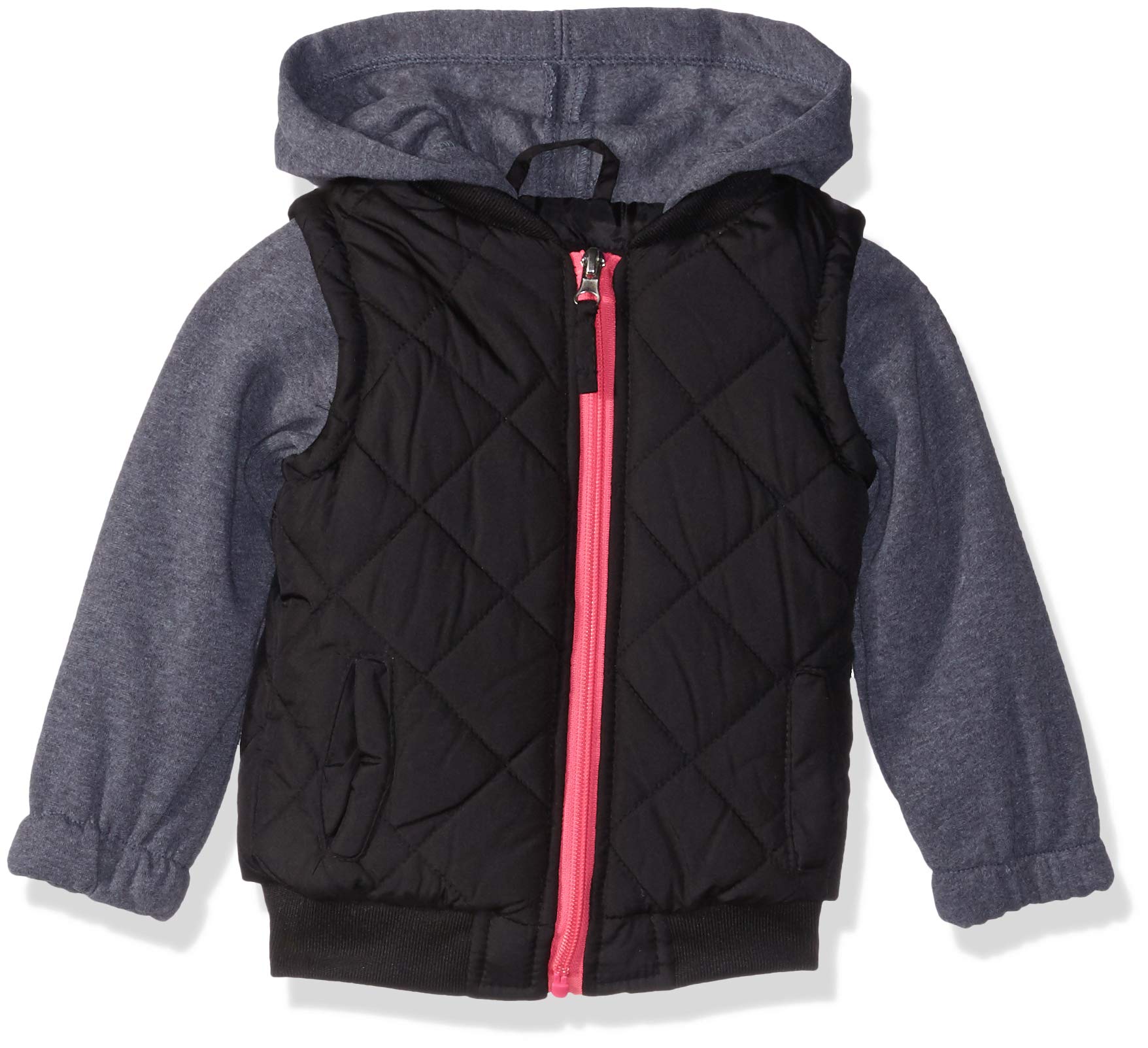 Pink Platinum Baby Girls Vest with Fleece Hood and Sleeves, Black, 18M