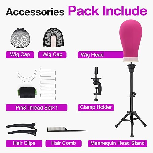 Miniatura 7 de Neverland Beauty & Health Soporte de peluca con cabeza, cabeza de maniquí con soporte de peluca trípode, juego de cabeza de maniquí de lona