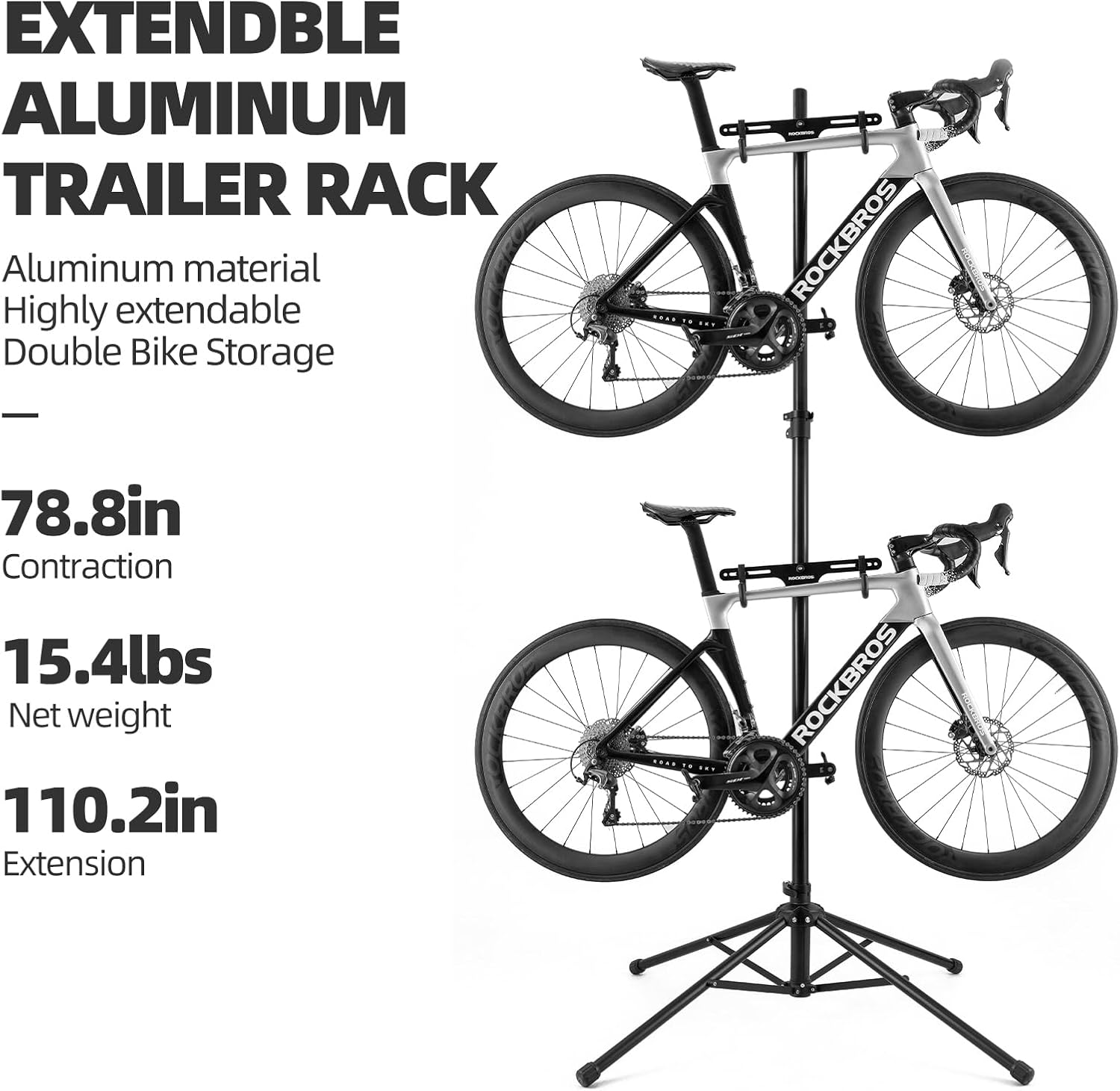 ROCKBROS 2 Bicycle Storage Rack Indoor Adjustable Bike Rack Gravity Wall Vertical Bike Stand 68.11-110.2in for Road, MTB and Hybrid Bicycles Aluminum Alloy