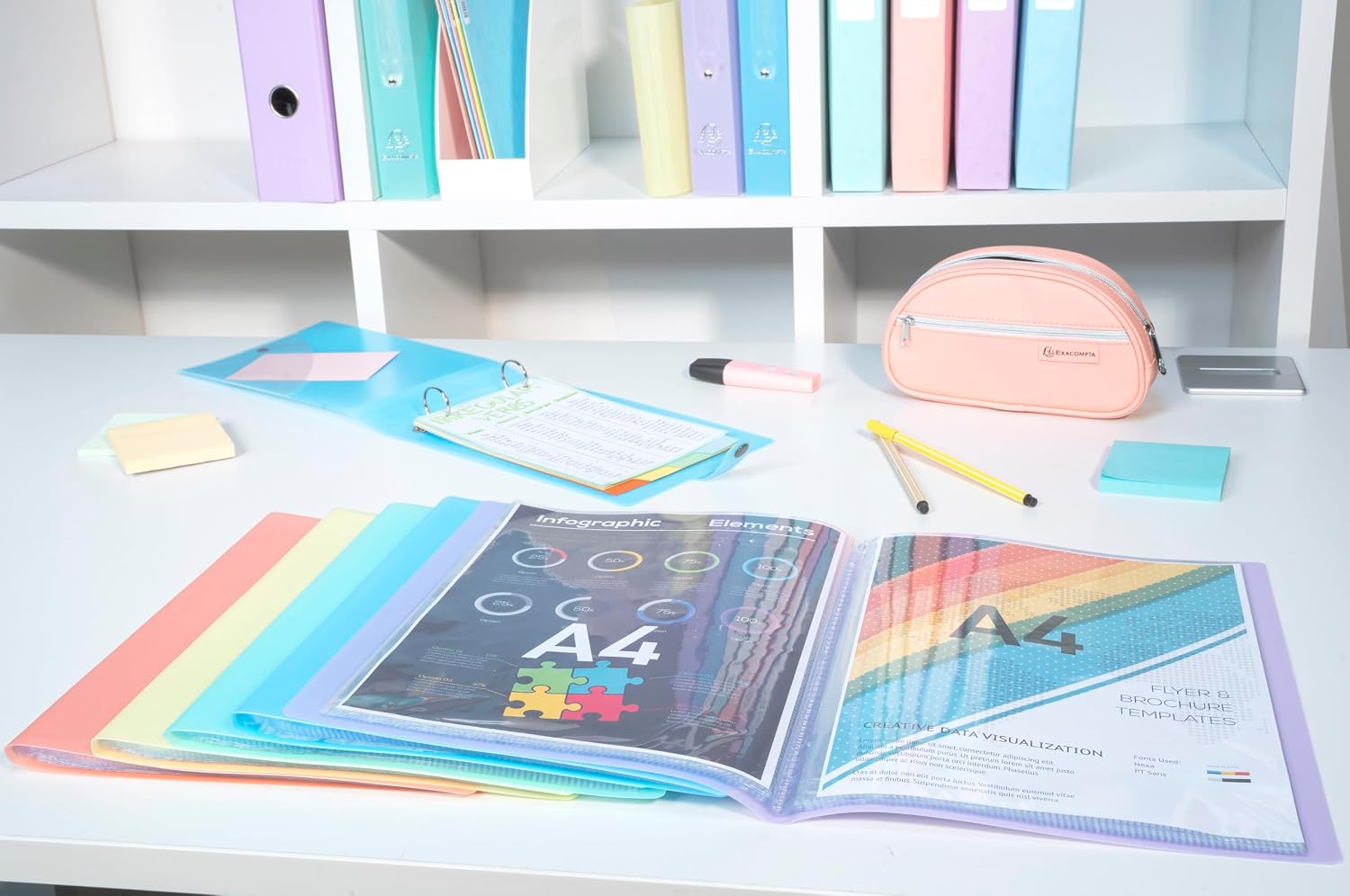Exacompta - Ref 88270E - Pack of 5 Chromaline Pastel Document Sleeves - 20 Crystal Pockets - 40 Sheets - for A4 - Size 24 x 32 cm - Translucent Recycled Polypropylene Cover - 5 Assorted Colours