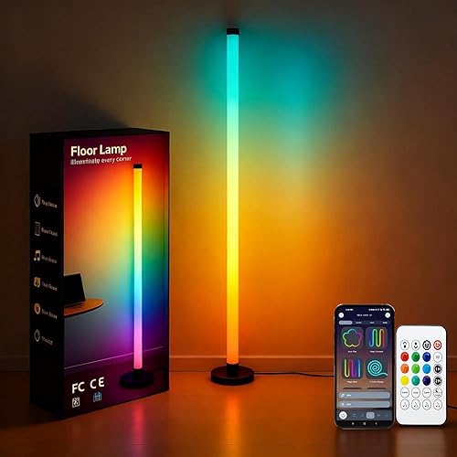 Lámpara de Pie LED de Esquina Alimentada por USB con Aplicación y Control Remoto, Lámpara LED IC+RGBW que Cambia de Color con Sincronización de