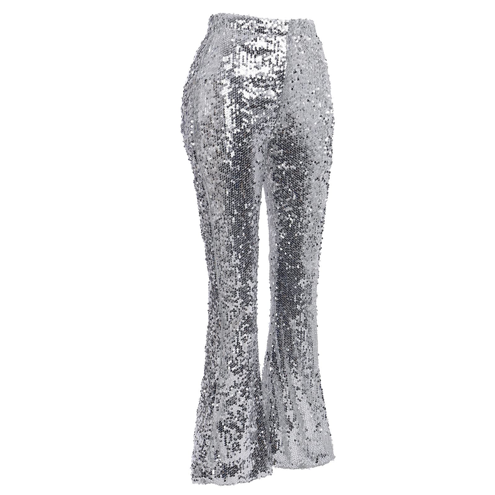 FYMNSI Pantalon à paillettes pour femme Taille haute Jambes larges Pantalon Legins années 70 et 80 années 80 Tenue de danse disco rave, tenue de danse S-XL