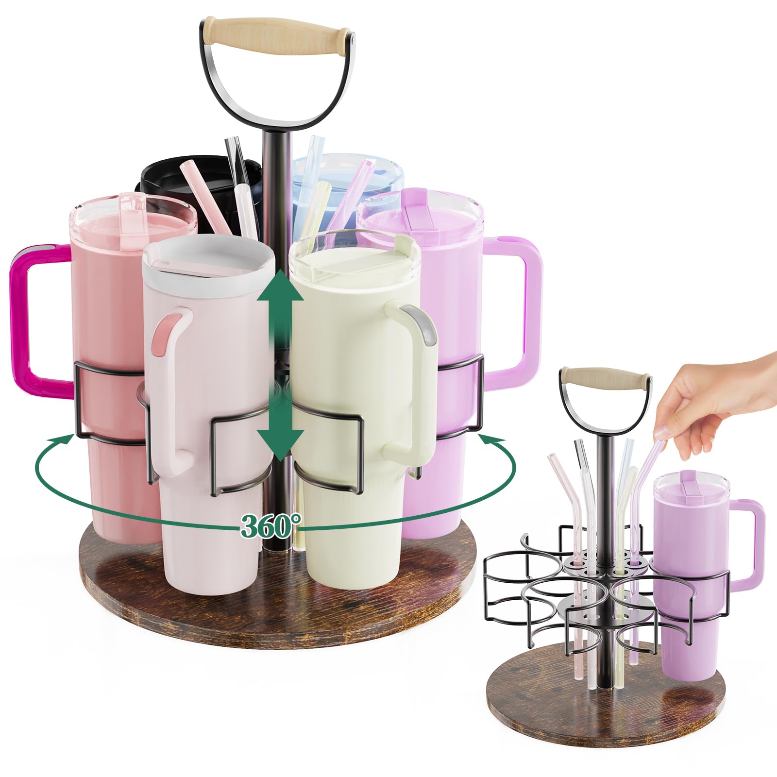 NATURE'S SOURCE Water Bottle Organizer for Stanley 40 oz Tumbler with Handle, Straw Holder, Adjustable Height, 360° Rotatable Organizer for Stanley Cup Accessories, Kitchen Organizers and Storage