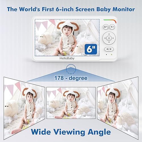 Miniatura 7 de HelloBaby Monitor de bebé con cámara y audio, 6 pulgadas, primera pantalla IPS del mundo, monitor de cámara para bebé, sin WiFi, monitor de bebé con