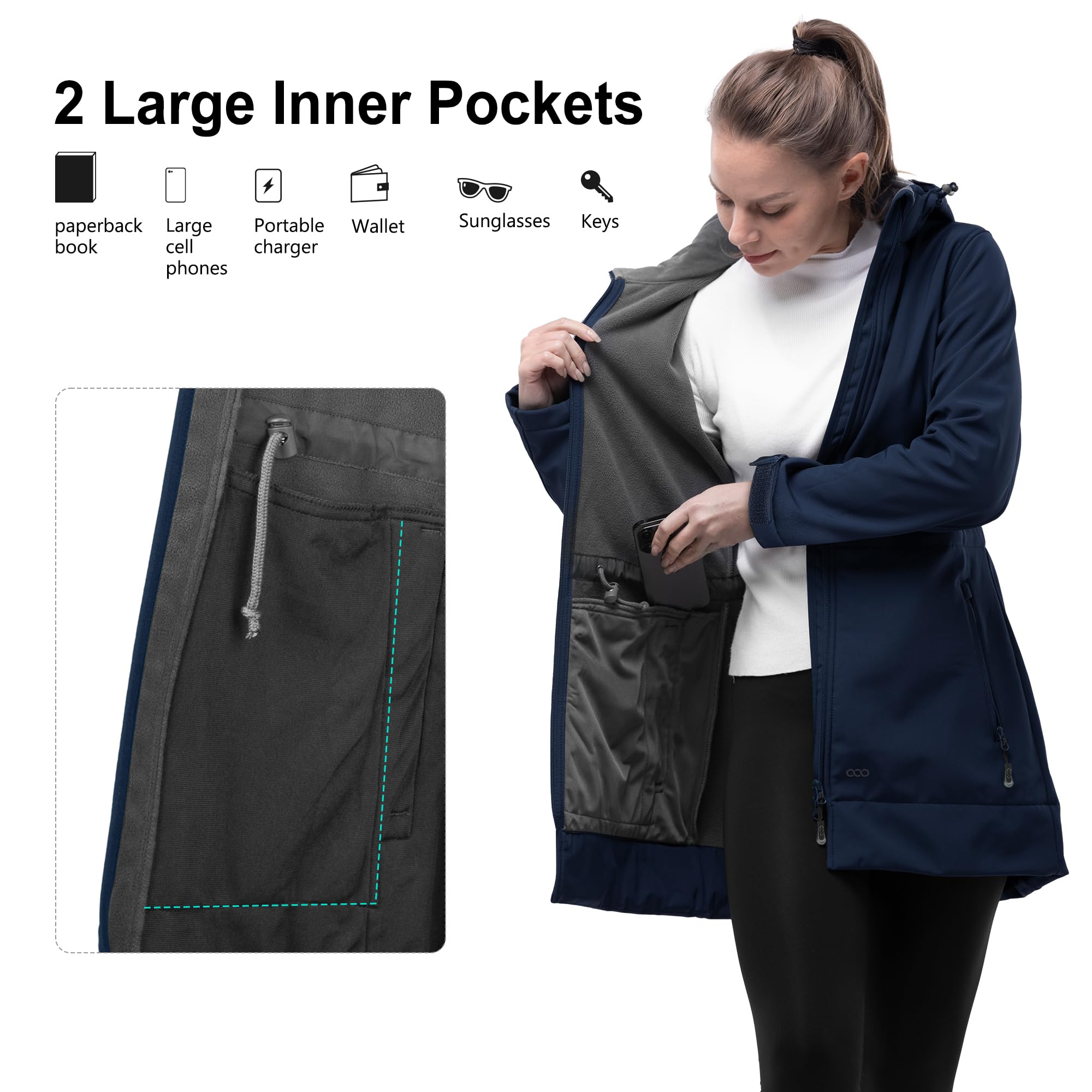 33,000ft Giacca softshell leggera da donna con cappuccio, impermeabile, funzionale, foderata in pile, traspirante, per ciclismo, escursionismo, attività all'aperto