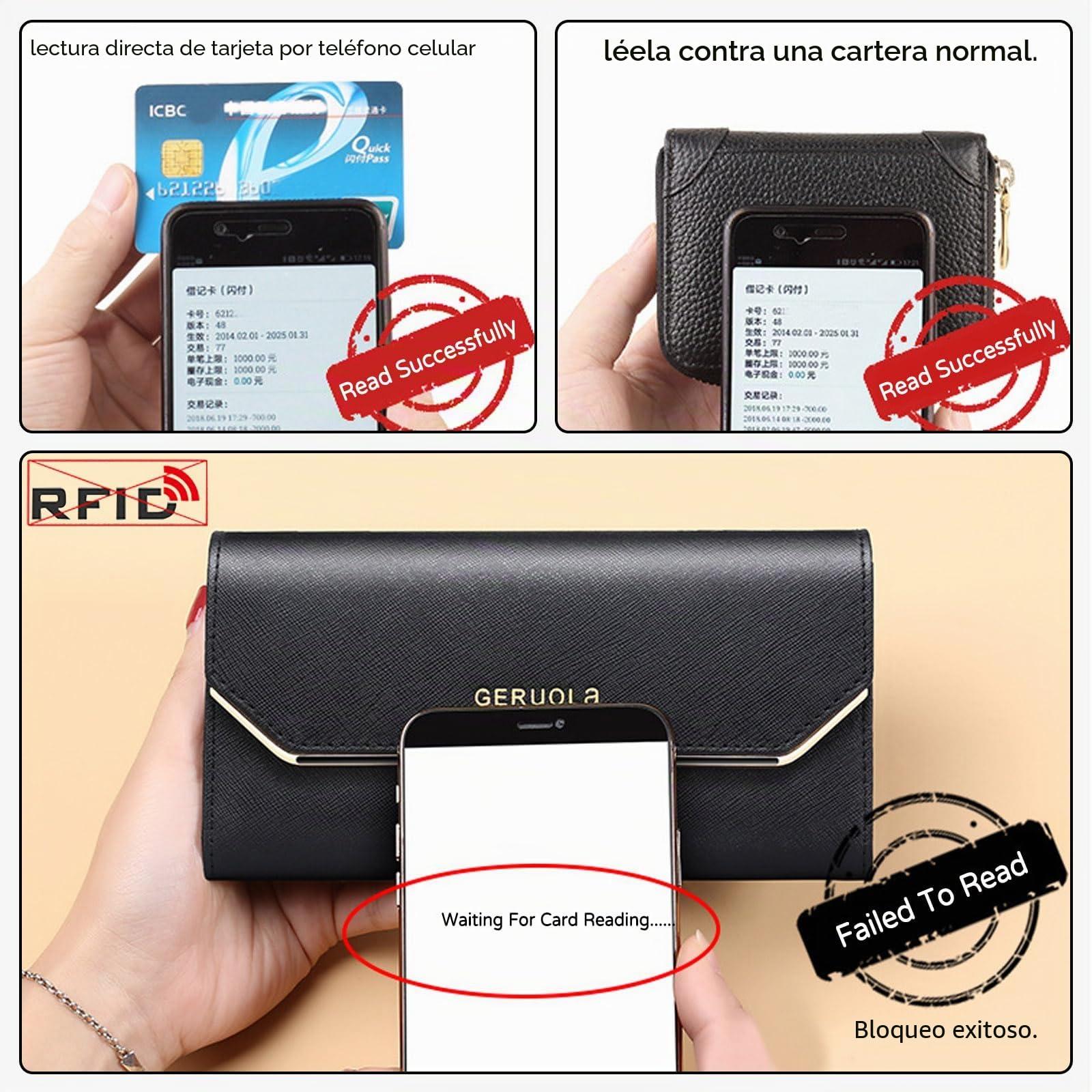 Cartera Mujer Monedero Gran Piel Auténtica Billetero RFID Bloqueo Larga Wallet Rojo