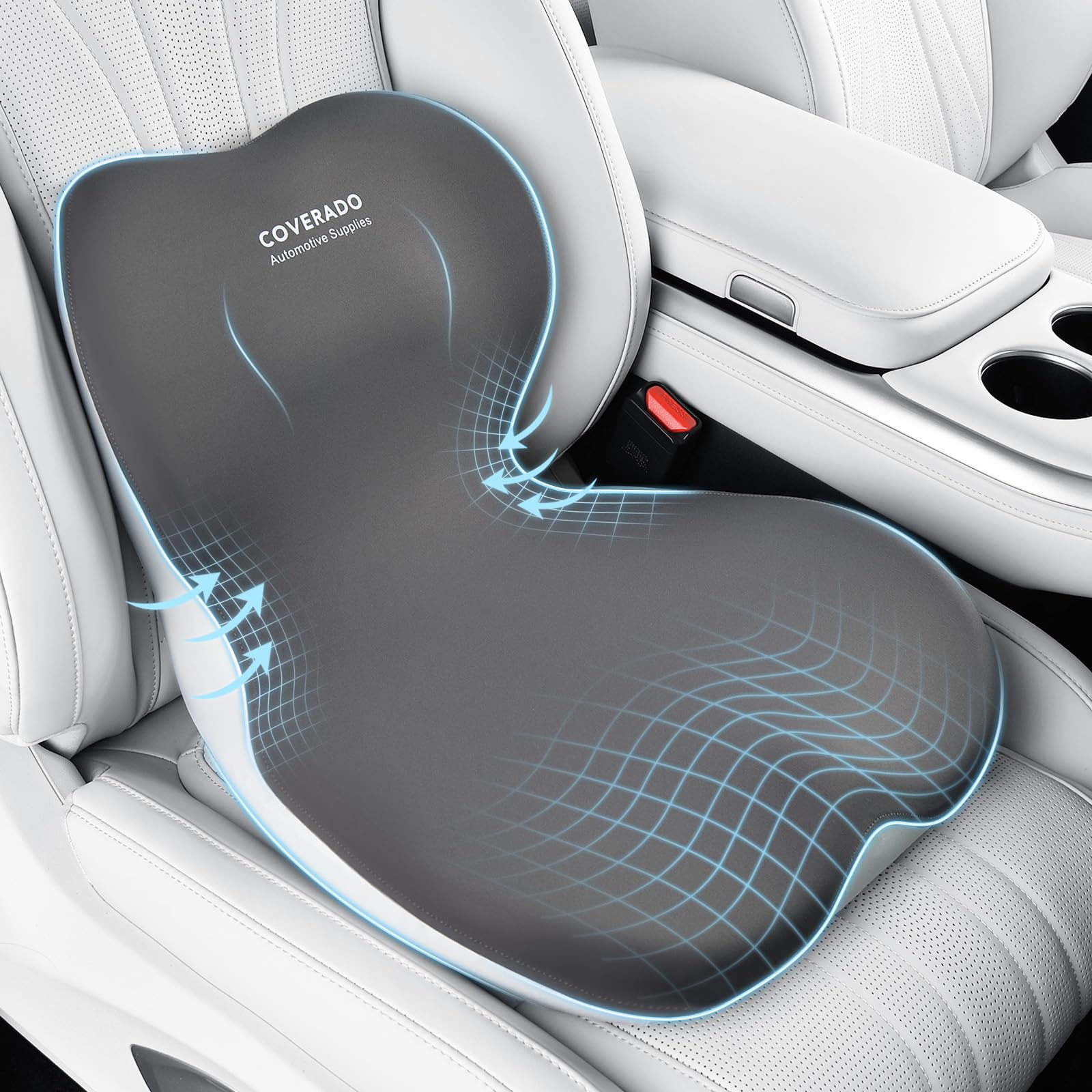 Coverado Cojín Lumbar y Cojín del Asiento para Coche, One-Pieces, Esponja de Memoria ergonómica Almohadas lumbares Cojín para Aliviar el Dolor de Espalda, Soporte Lumbar para Oficina | Almohada ergonómica de espuma viscoelástica para apoyo lumbar, ciática