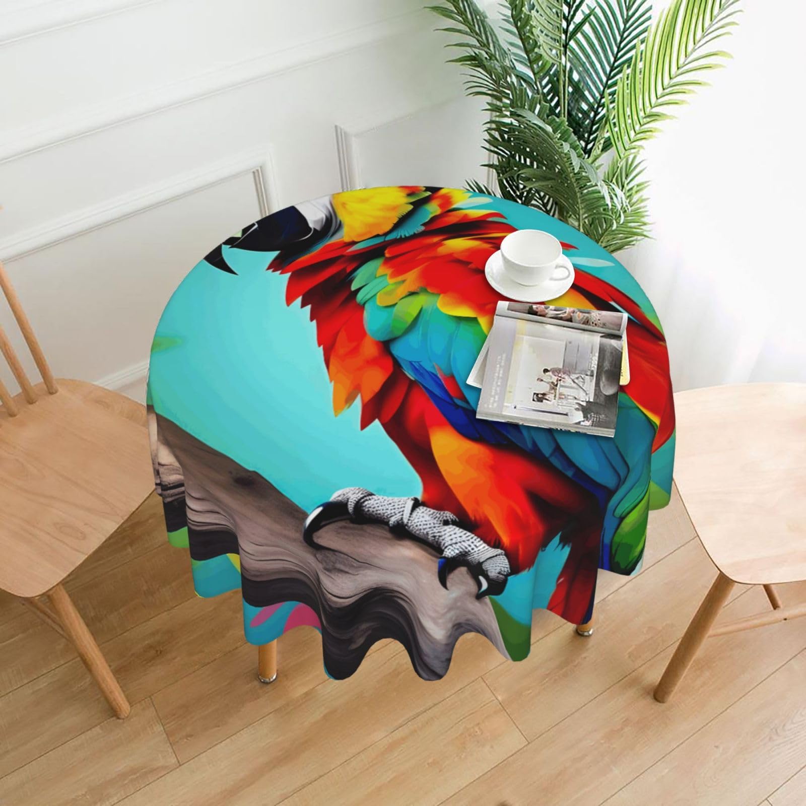 SDEGTHO Parrots On Tree Print Modern Retro Round Tablecloth 60in Polyester Fabric Cover for Party Dining Table Washable