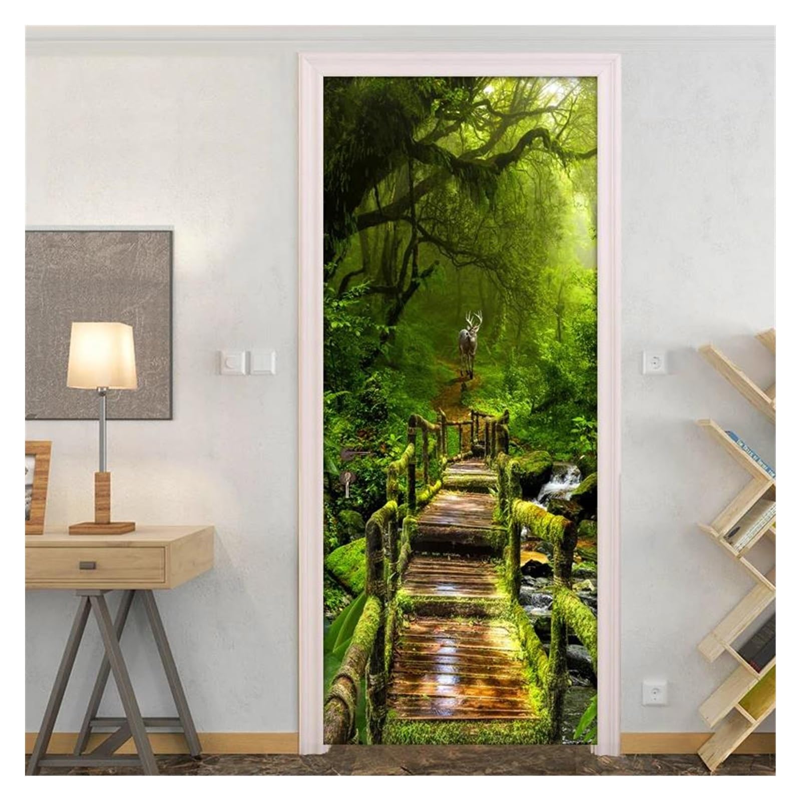 Papier peint photo 3D de forêt pour transformer votre salon avec un sticker de porte