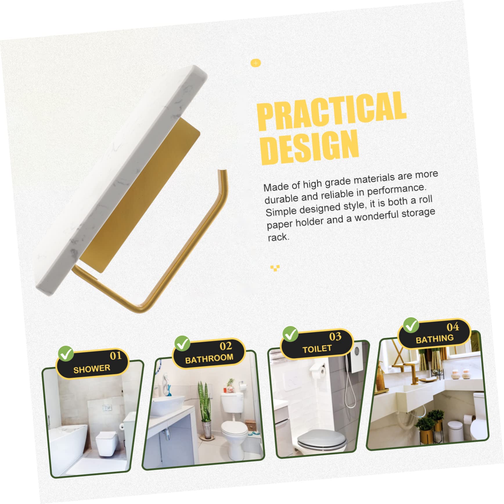 POPETPOP Portarrollos de Papel Higiénico de Mármol Blanco con Estante, Montaje en Pared, Fácil de Instalar, para Baño y Almacenamiento