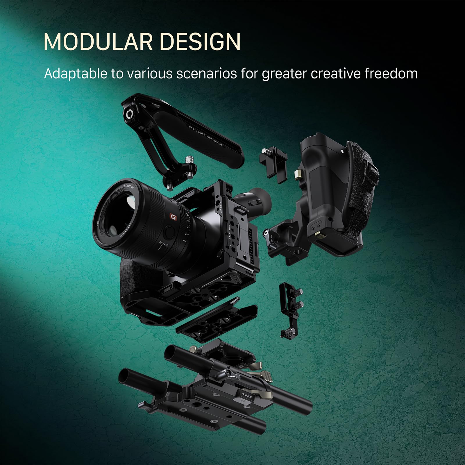 Tilta FX2 Cage, gabbia completa per fotocamera compatibile con il kit base Sony FX2 con impugnatura superiore Xeno, guida NATO, filettature 1/4“-20 e 3/8”-16 - Grigio titanio TA-T88-B-TG