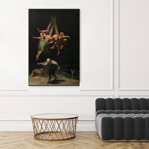Vista 2 de Francisco Goya - Cuadros oscuros, impresiones artísticas del vuelo de las brujas, lienzo gótico, póster e imagen de bruja para sala de estar