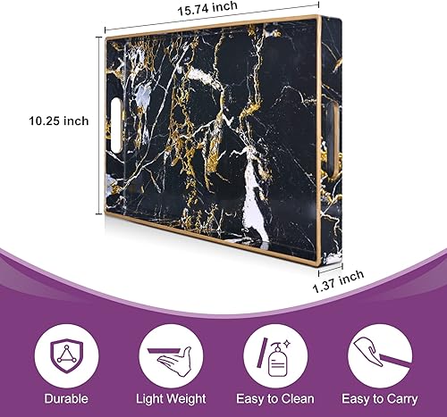 Miniatura 2 de Gifturbo Bandeja de servir color verde azulado, bandejas rectangulares con asas, bandeja decorativa de plástico para mesa auxiliar, sala de estar,