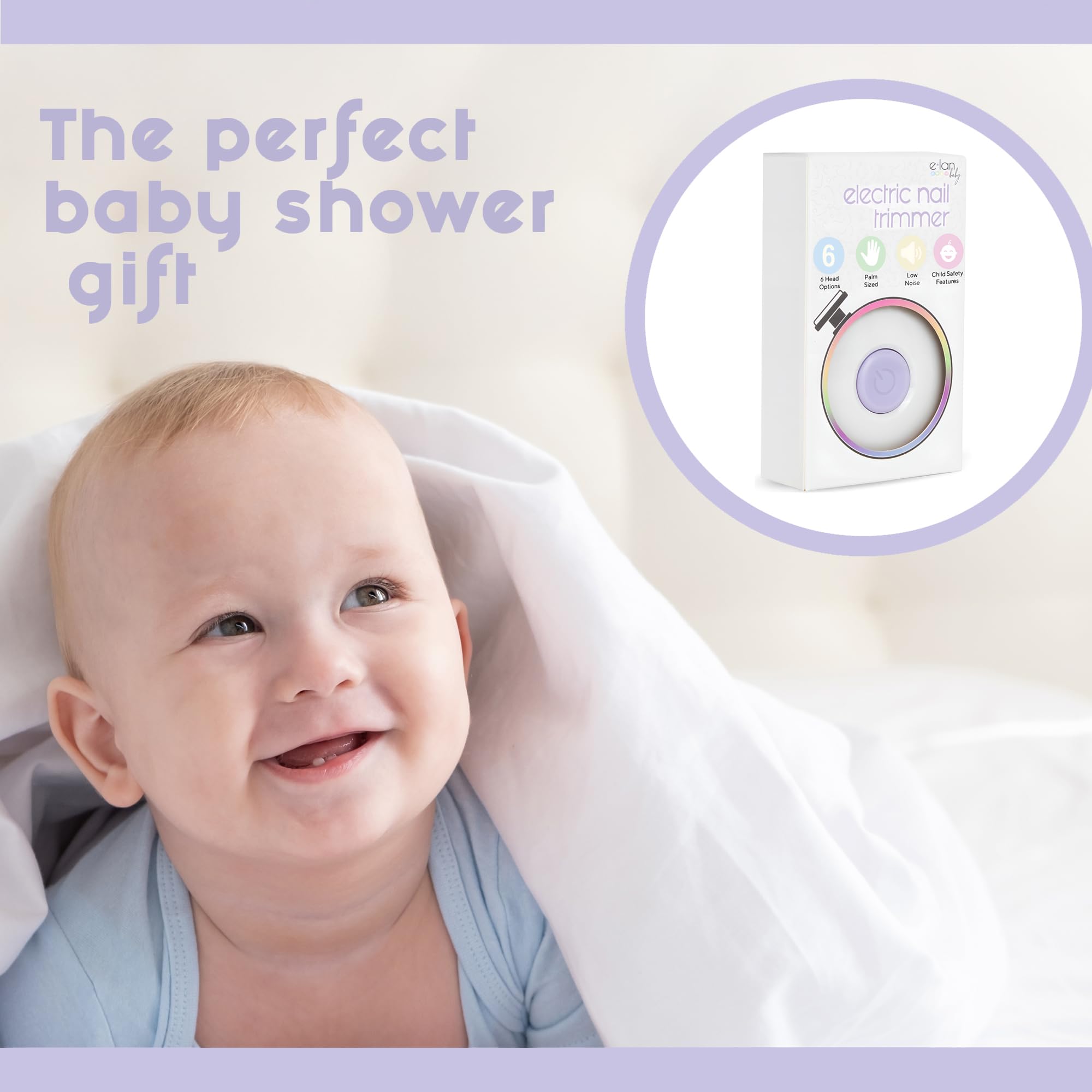 Elan Baby Tagliaunghie elettrico, lima per unghie per bambini, sicura e facile per neonati, neonati e bambini, 6 testine di macinazione, cura delicata delle unghie