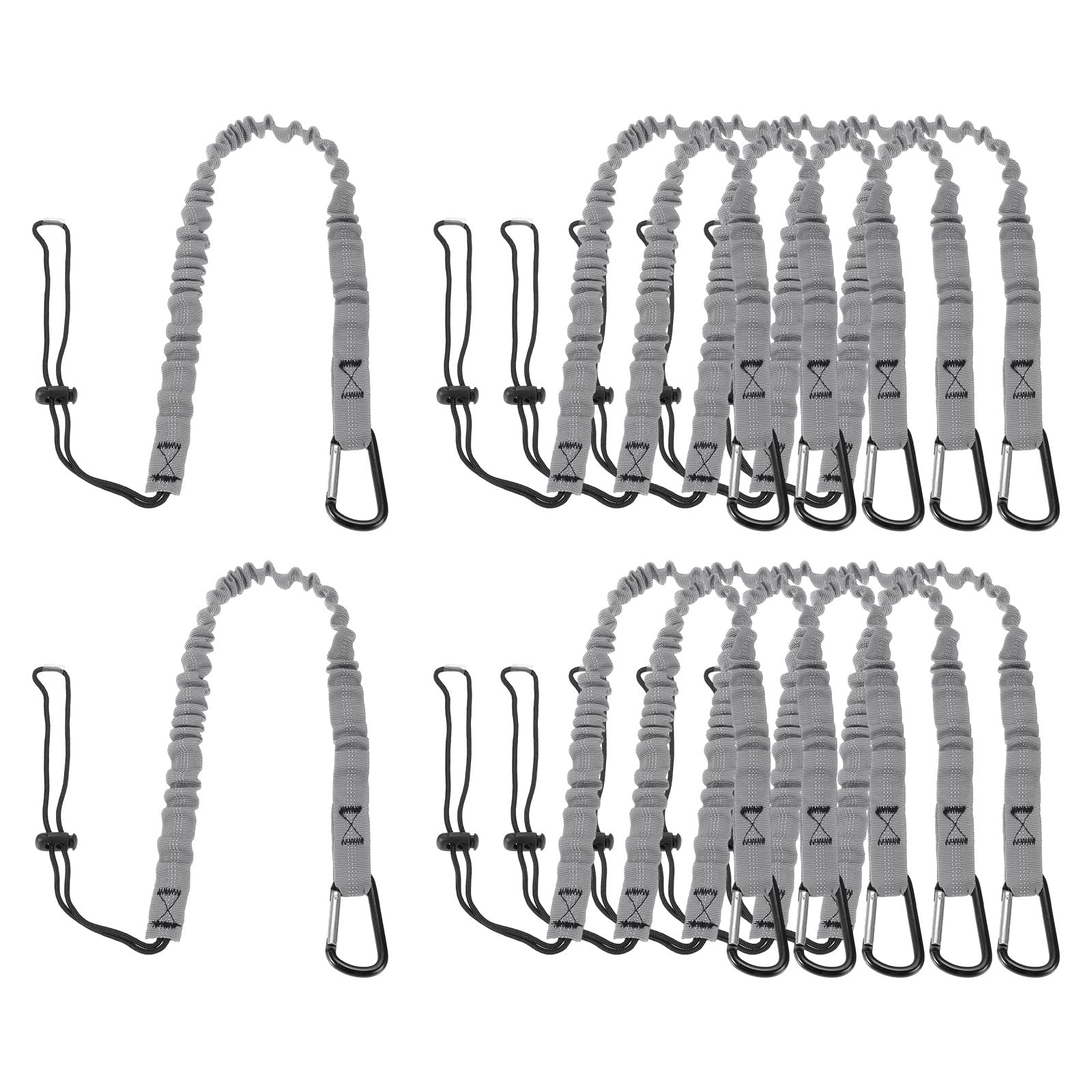 sourcing map Retractable Tool Lanyard 3ft with Single Aluminum Buckle and Adjustable Loop End, Maximum Weight Limit 10KG / 22lb, Safety Fall Protection Tools Leash, Gray 12 Pack