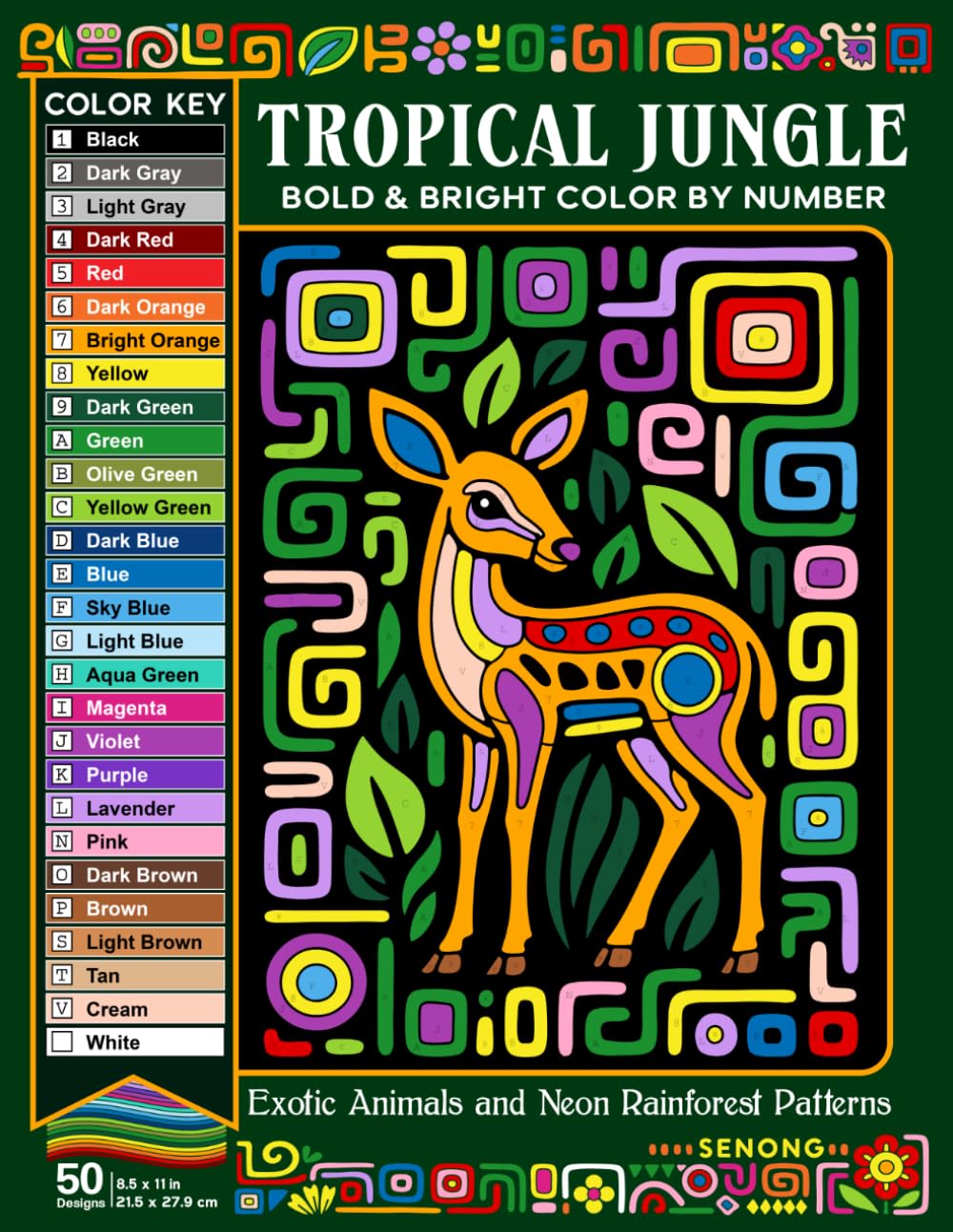 Tropical Jungle Bold & Bright Color By number: Exotic Animals and Neon Rainforest Patterns