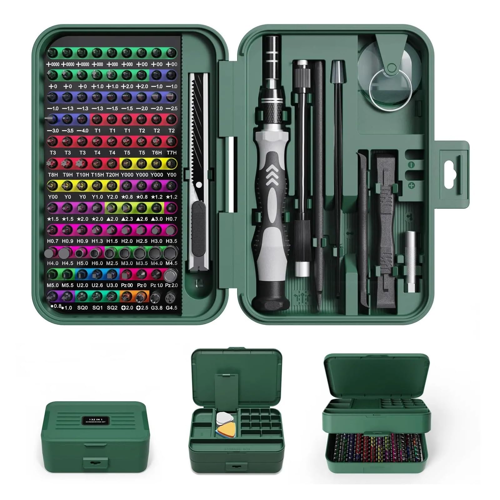Juego de destornilladores precisión 132 en 1, puntas magnéticas Phillips Torx con caja almacenamiento