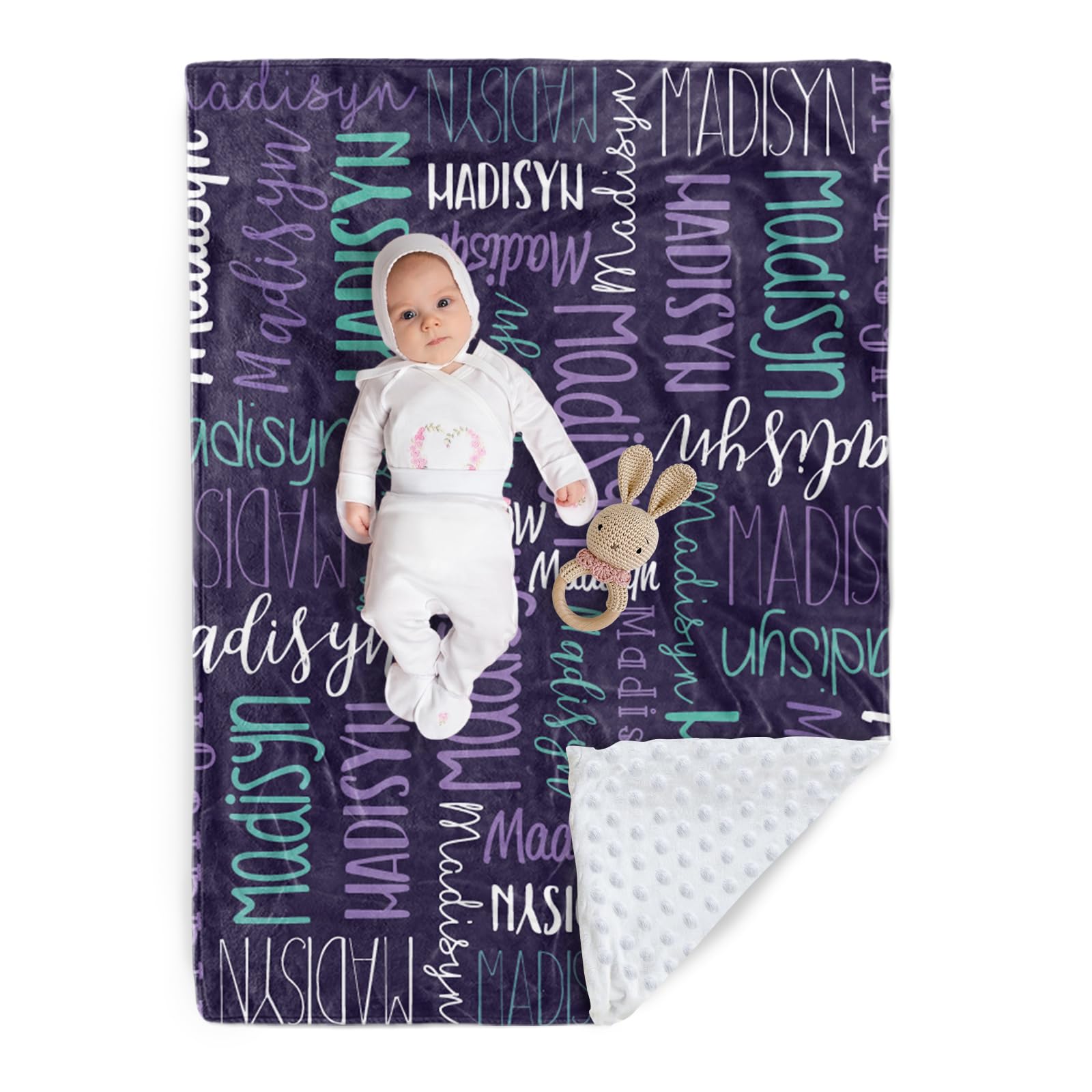 Custom Baby Blanket - Personalized Names Design - Soft Plush Blanket with Double Layer Dotted Backing for Boys Girls Color03(47x60 inches)