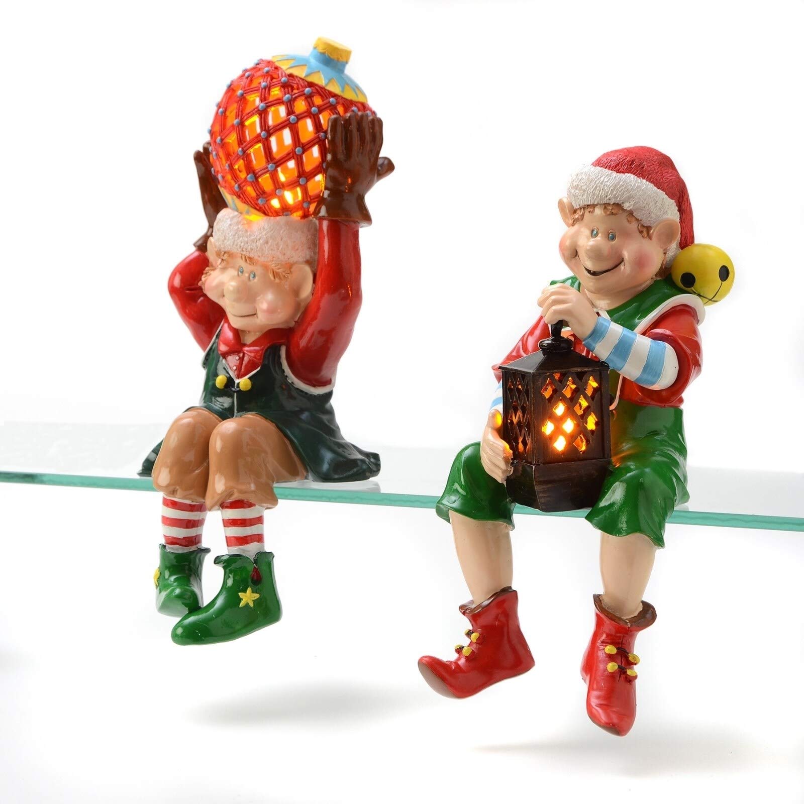 Sitting Elves Flameless Candles, Set of 2