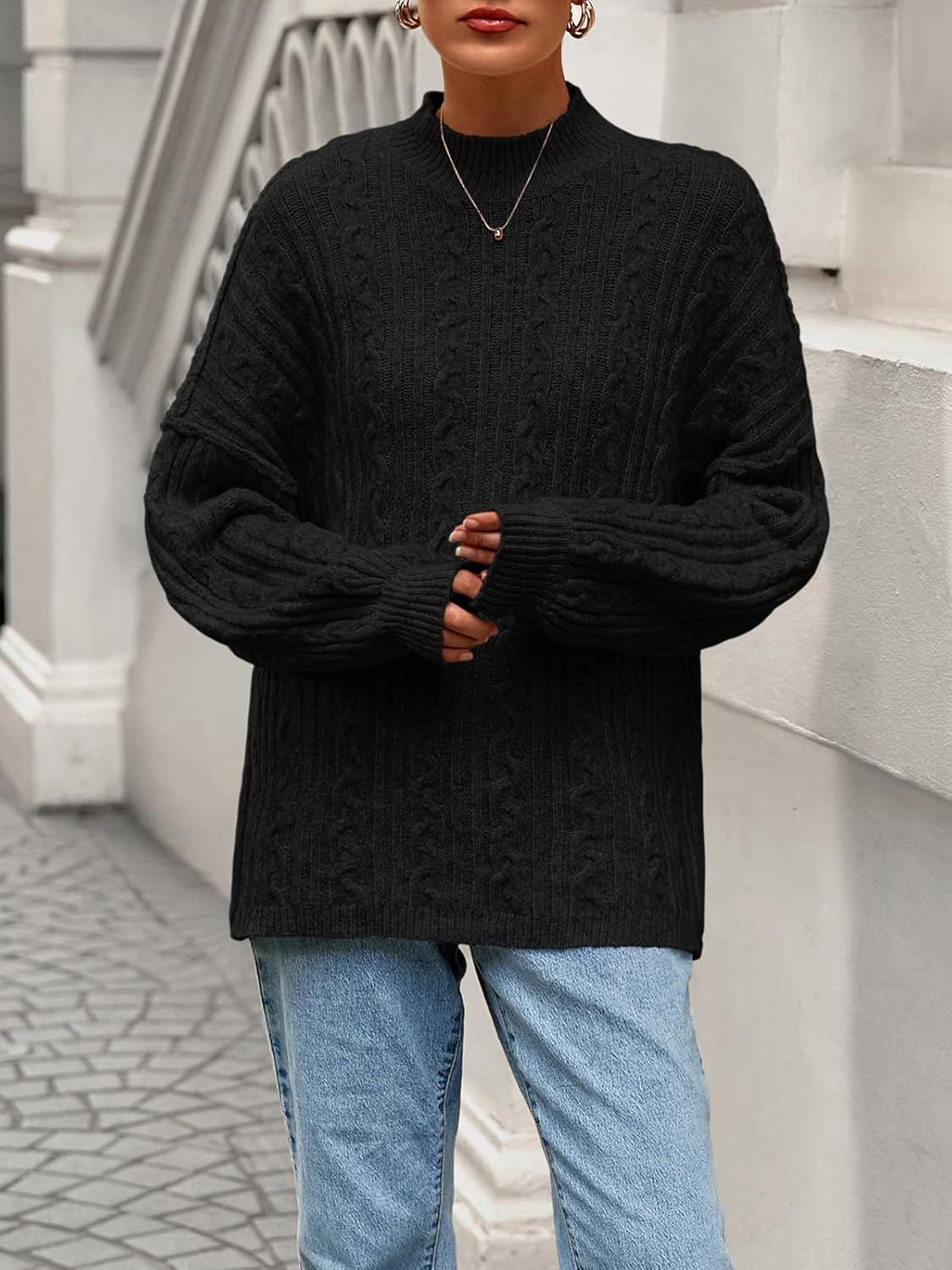 PRETTYGARDEN Womens Sweater 2026 Long Sleeve Crewneck Cable Knit Oversized Sweaters Pullover Exposed Seam Spring Outfits - Image 2