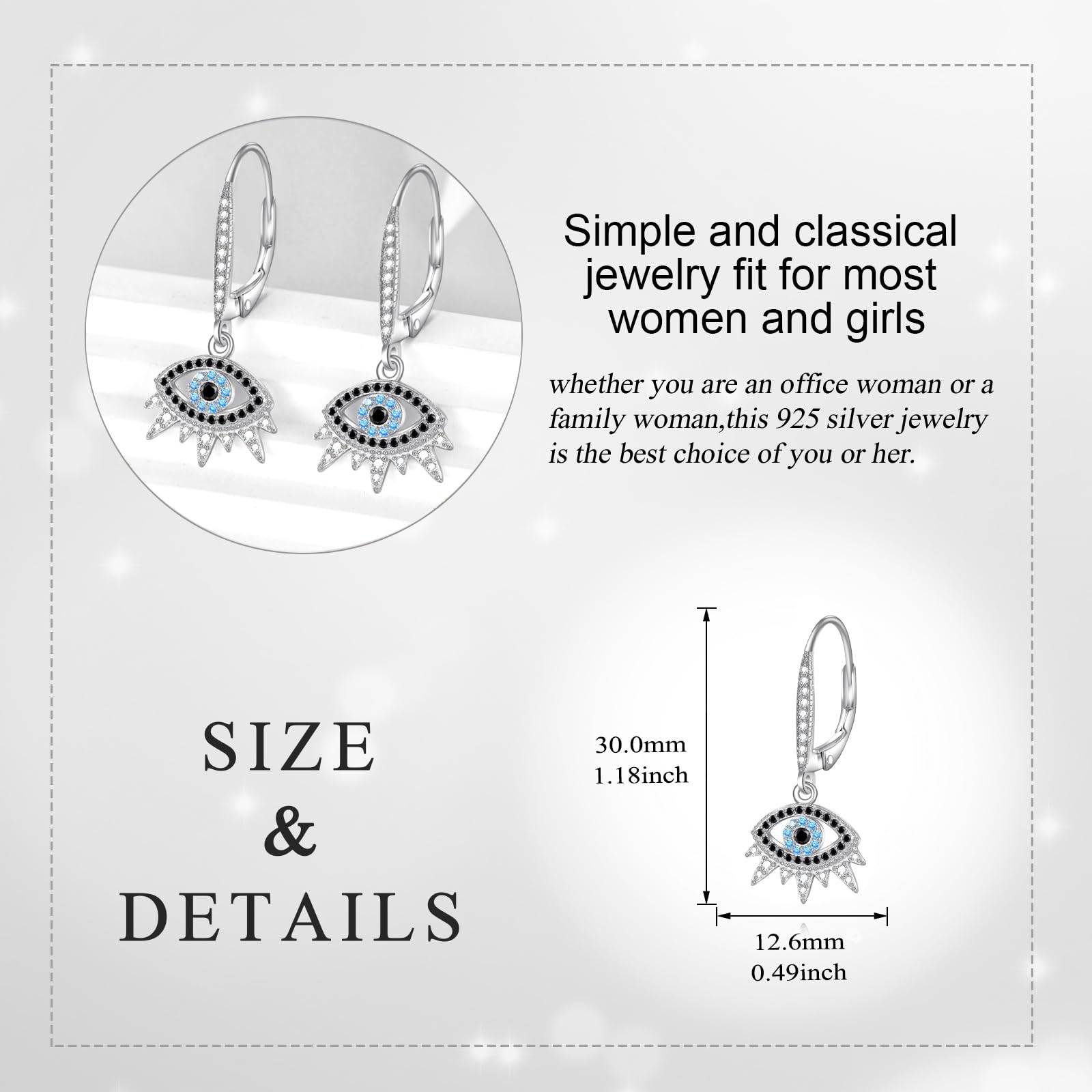 Pendientes de plata de ley con cierre de palanca de mal de ojo, aretes colgantes de ojo malvado, protección de amuleto, joyería de regalo para mujer, Plata de ley, Sin información