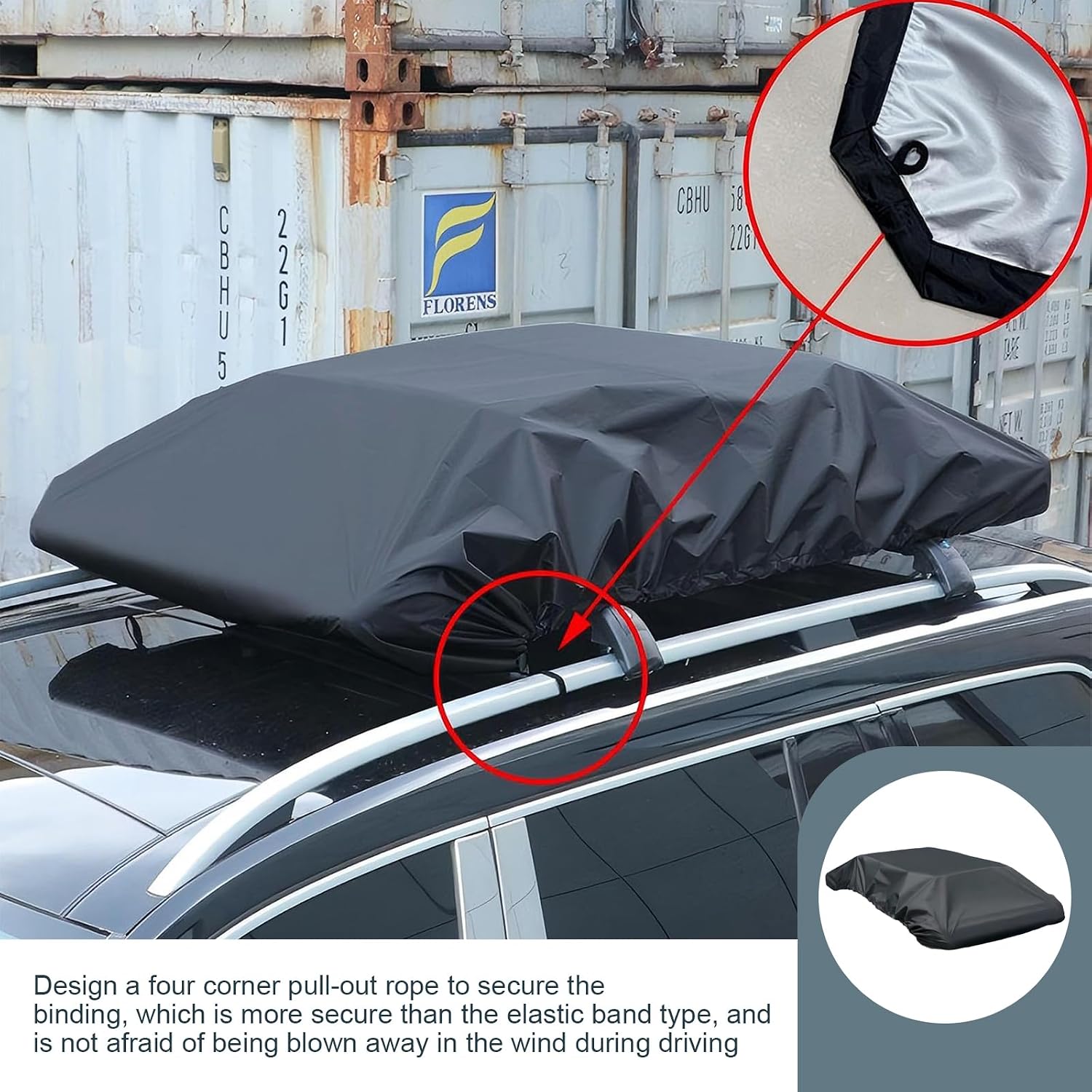 Car Roof Rack Cover, Waterproof Rooftop Cargo Cover, 74.8 x 57 Inches Rooftop Luggage Rain Cover with Drawstring, Universal Travel Accessories, for Most Cars (Black)