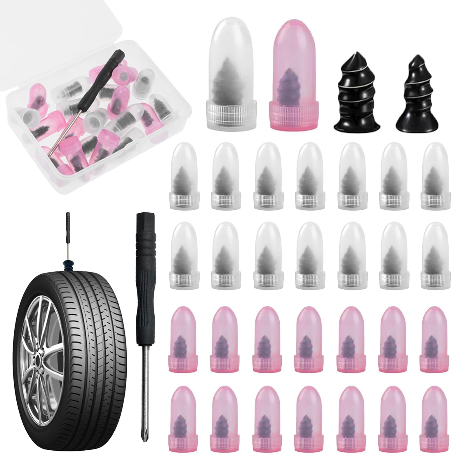 SUHAI 30Pcs Tyre Repair Kit Rubber Nails with Screwdriver,Universal Tire Fast Repair Nail,Car Puncture Repair Tool Vacuum Tyre Repair Nails Plugs for Auto Cars SUVs Trucks Motorcycles Bicycles