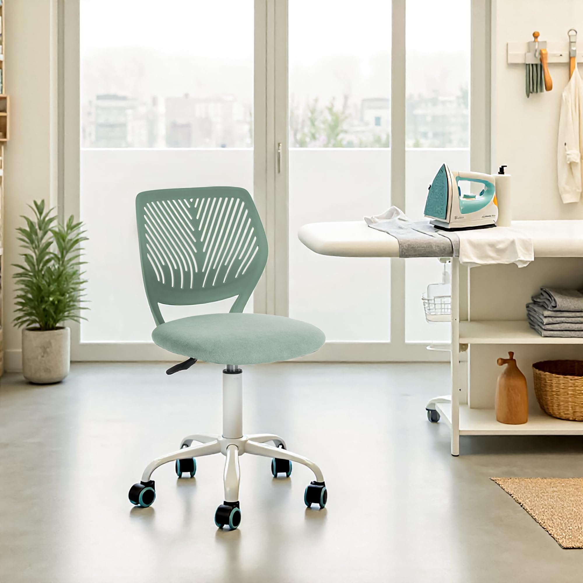 HOMYLIN Bügelstuhl mit Rollen, Ergonomischer höhenverstellbarer Stuhl