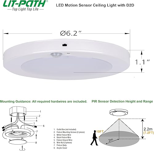Miniatura 4 de LIT-PaTH Lámpara LED de techo empotrada, accesorio de iluminación de armario con sensor de movimiento y del atardecer al amanecer, 10.5 W, 800