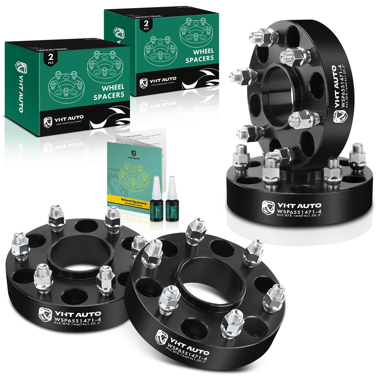 YHTAUTO 6x5.5 Hubcentric 1.5 inch Wheel Spacers Fits Silverado, Sierra, Tahoe, Escalade, Yukon, Savana, Suburban, C/K, 6x139.7mm 6 Lug Tire Spacers, M14x1.5 Studs, 78.1mm Hub Bore