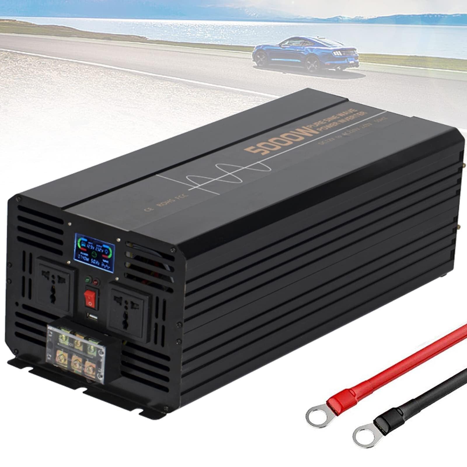 CZVJUKBYP Power Inverter Pure Sine Wave 6000W 7000W 8000W 10000W 12000W 12V 24V 48V DC to 110V/220V AC Converter- 2 Outlets Car(5000W,12Vto220V)