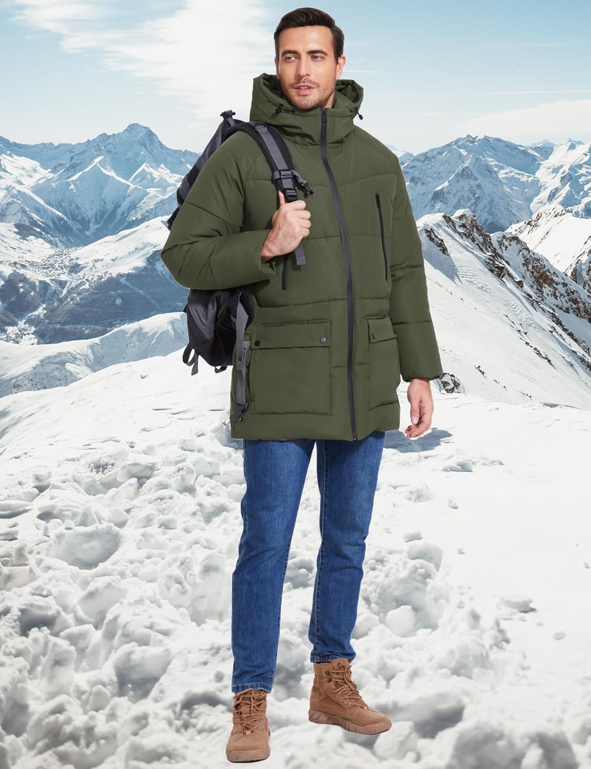 Flygo Men's Long Parka Winter Coats Hooded Puffer Jacket Heavy Warm Water-Resistant Outerwear Cold Weather - Image 5