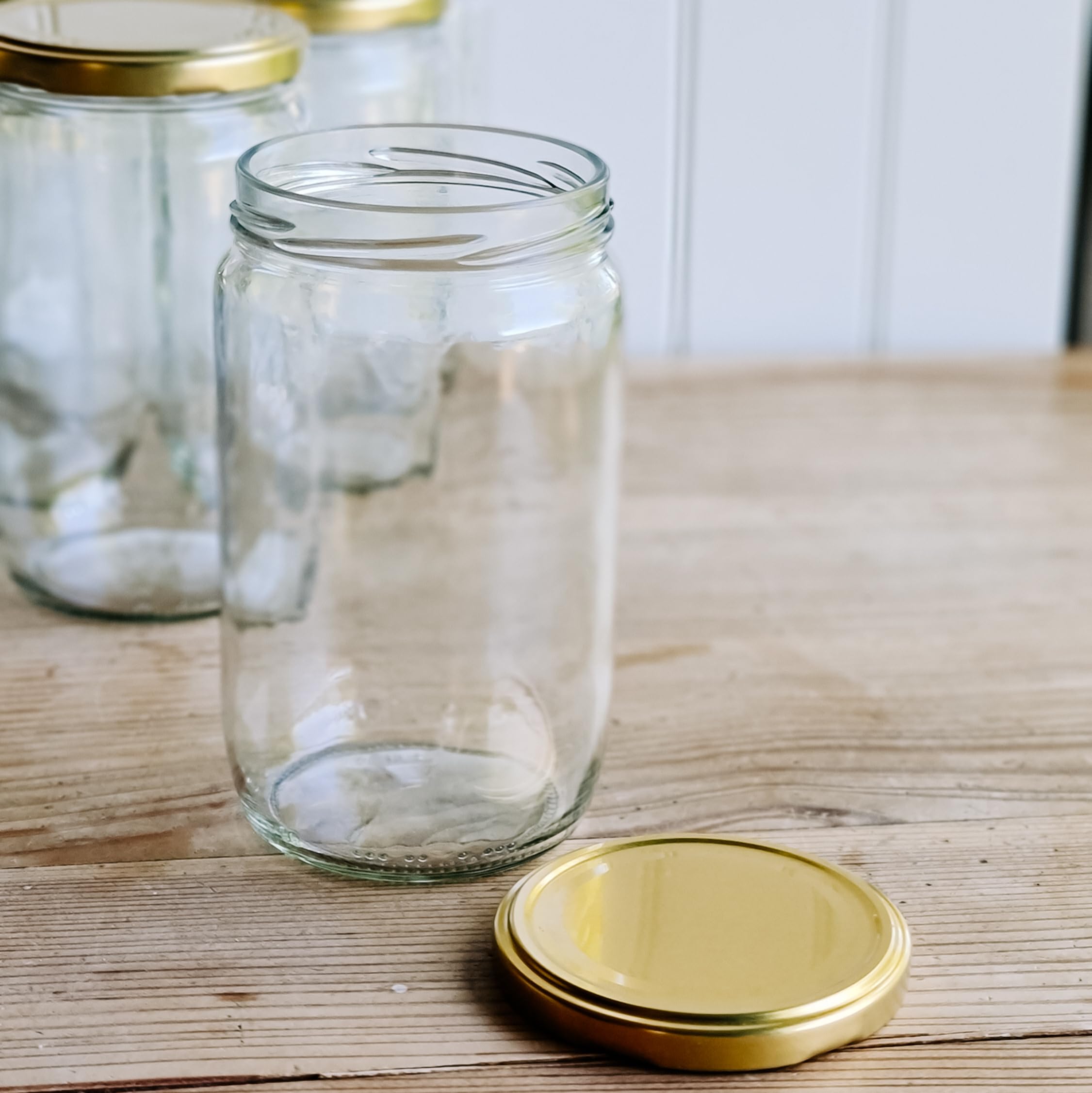 720 ml Einmachgläser mit schraubdeckel mit Deckel Gold 48 Stk.- Einweckgläser mit Etiketten - Schraubgläser mit Deckel - Einmachglas groß - gläser (48 Stk.)