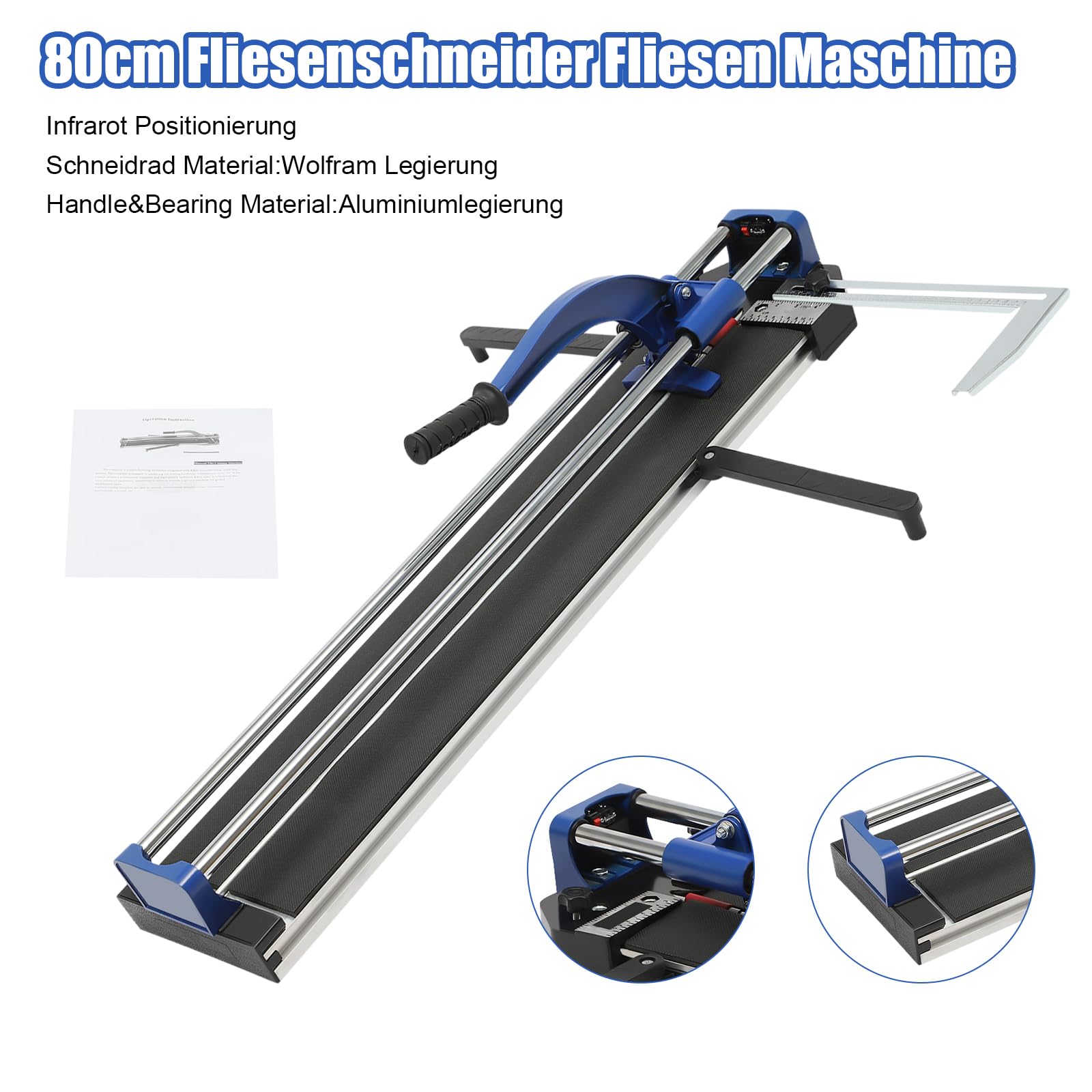 Cortador manual de azulejos de 800 mm de longitud de corte – Cortador de azulejos para azulejos de pared y suelo – con láser de precisión y doble riel – Rueda de corte de carburo de tungsteno máx. 15