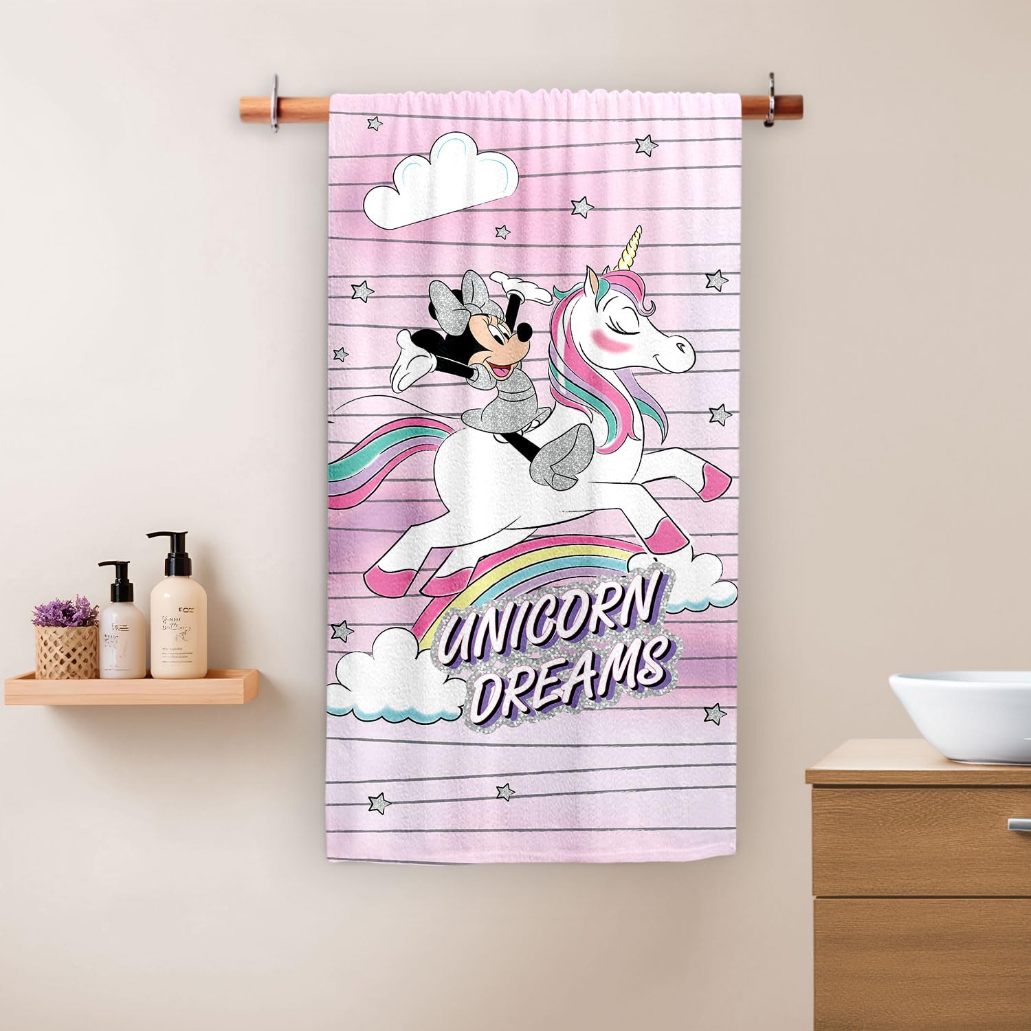 Sassoon Minnie & Unicorn Bath Towel, Cotton, Gentle, Super Absorbant, Easy Care, Long Lasting, Cartoon Theme Bath Towel for Kids 55X110 cm-image-15