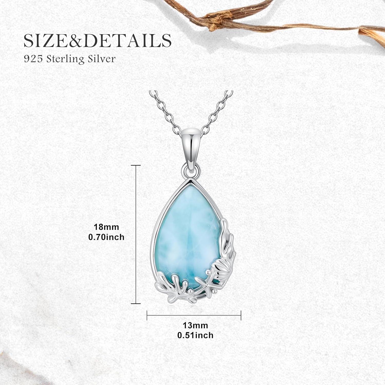 Natural Larimar Necklace 925 Sterling Silver Teardrop Larimar Starfish Shell Pendant Summer Beach Ocean Gemstone Jewelry Gifts for Women - Image 5