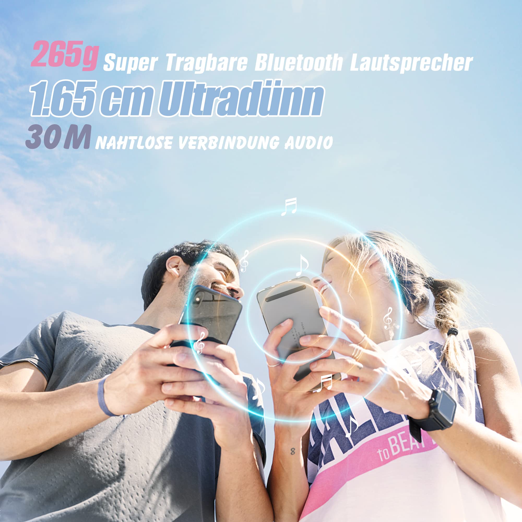 Tragbarer Bluetooth Box, IPX7 wasserdicht, 1.65cm Ultradünner Musikbox, TWS Pairing, Magnetische kabelloser Outdoor Speakers mit Bluetooth V5.1 für Phone, Draußen, Camping und Wandern