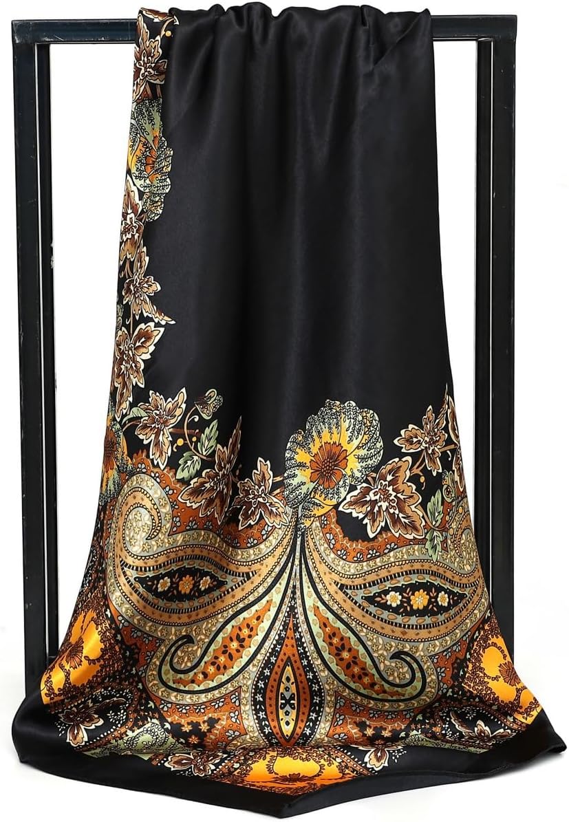 Women Paisley Hair Square Scarf 35.5", Silk Like Satin Sleeping Bonnet Wrap Nightcap Bandanas Square Scarf Headwear - Image 4