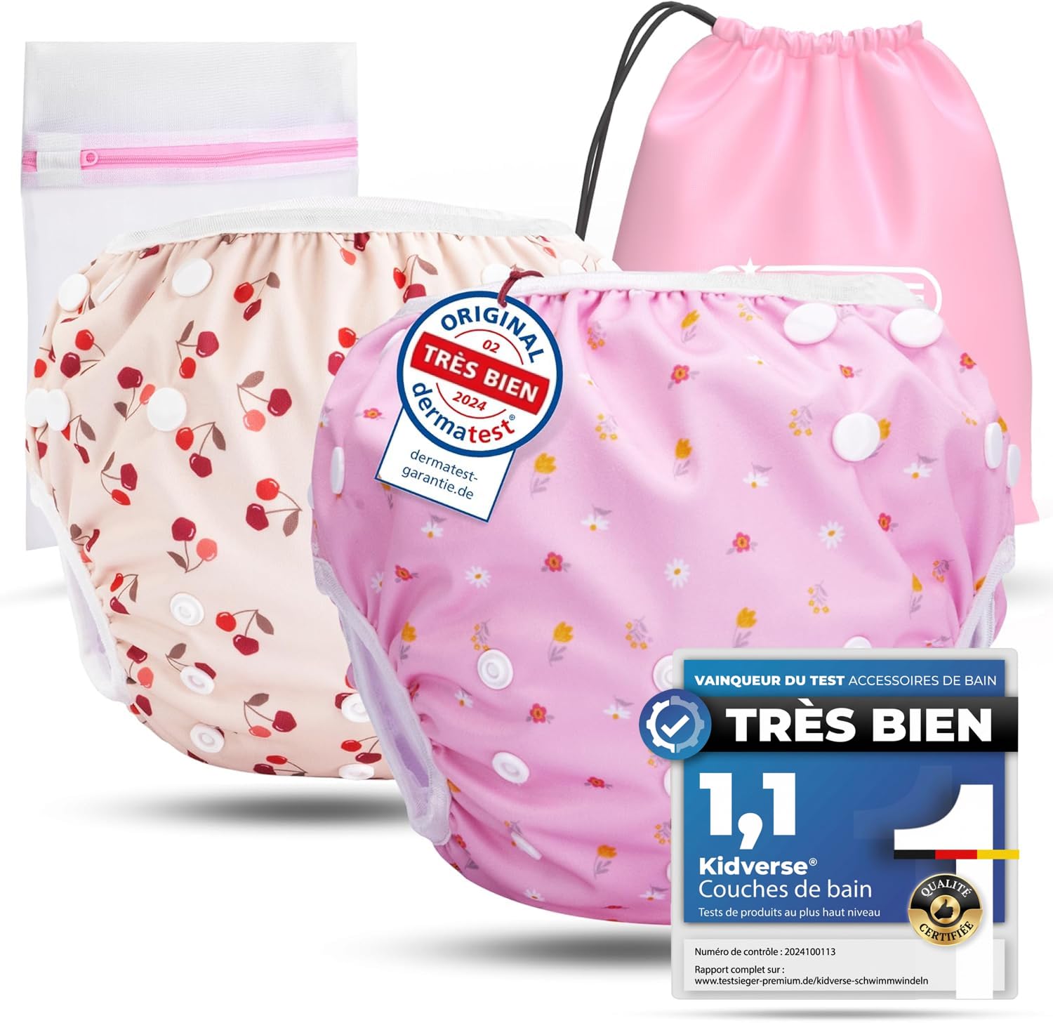 KIDVERSE 2x couche piscine bébé 0 à 3 ans - réglable, réutilisable & lavable avec pochette - pour fille & garçon - qualité certifiée - couche de bain bébé