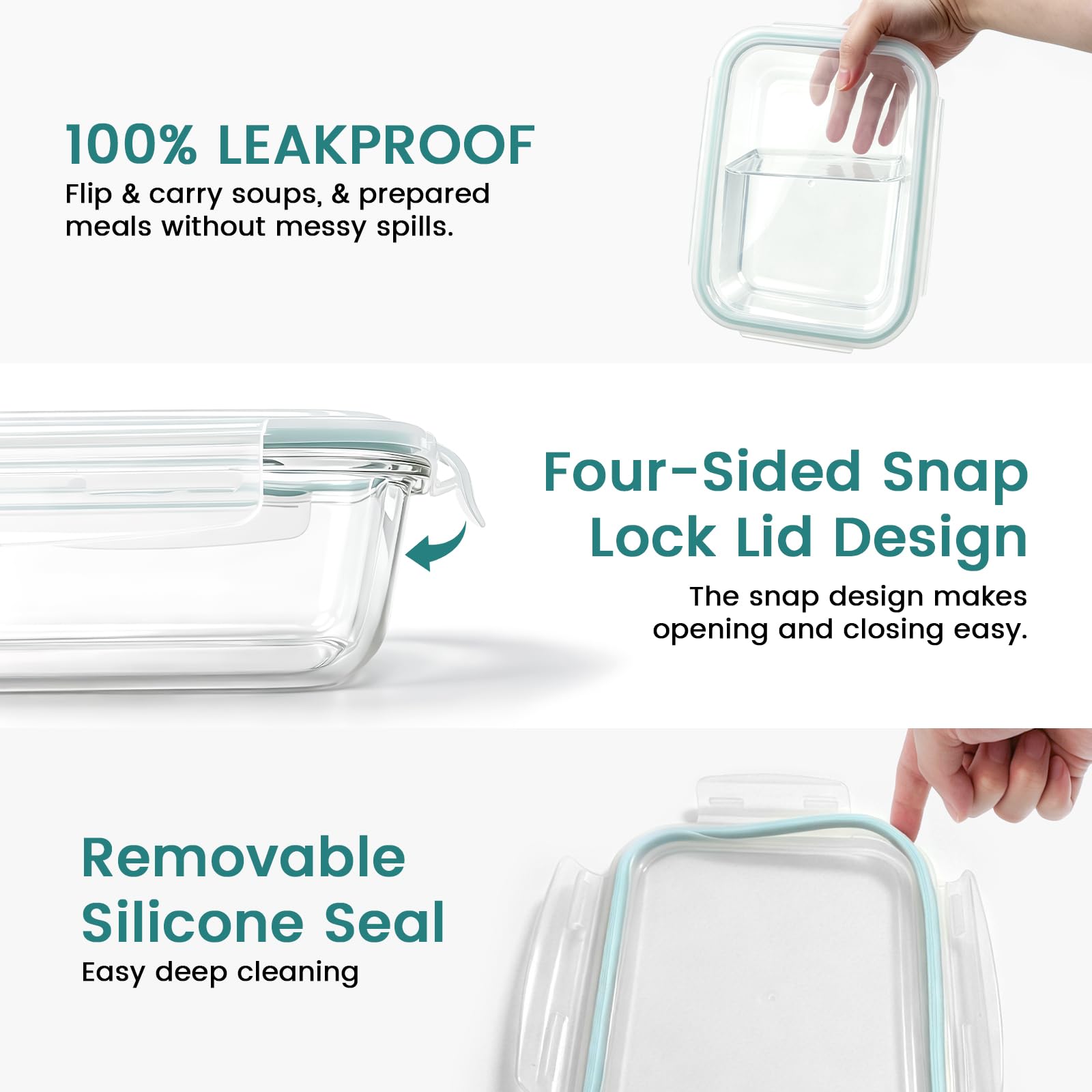 Luvan 2 * 1,52L Recipientes grandes de Cristal con Tapas para Alimentos, Recipientes de Meal Prep/Cajas Bento/Cajas de Almuerzo con 4 Cierres de Pestañas, Aptos para Refrigerador y Lavavajillas