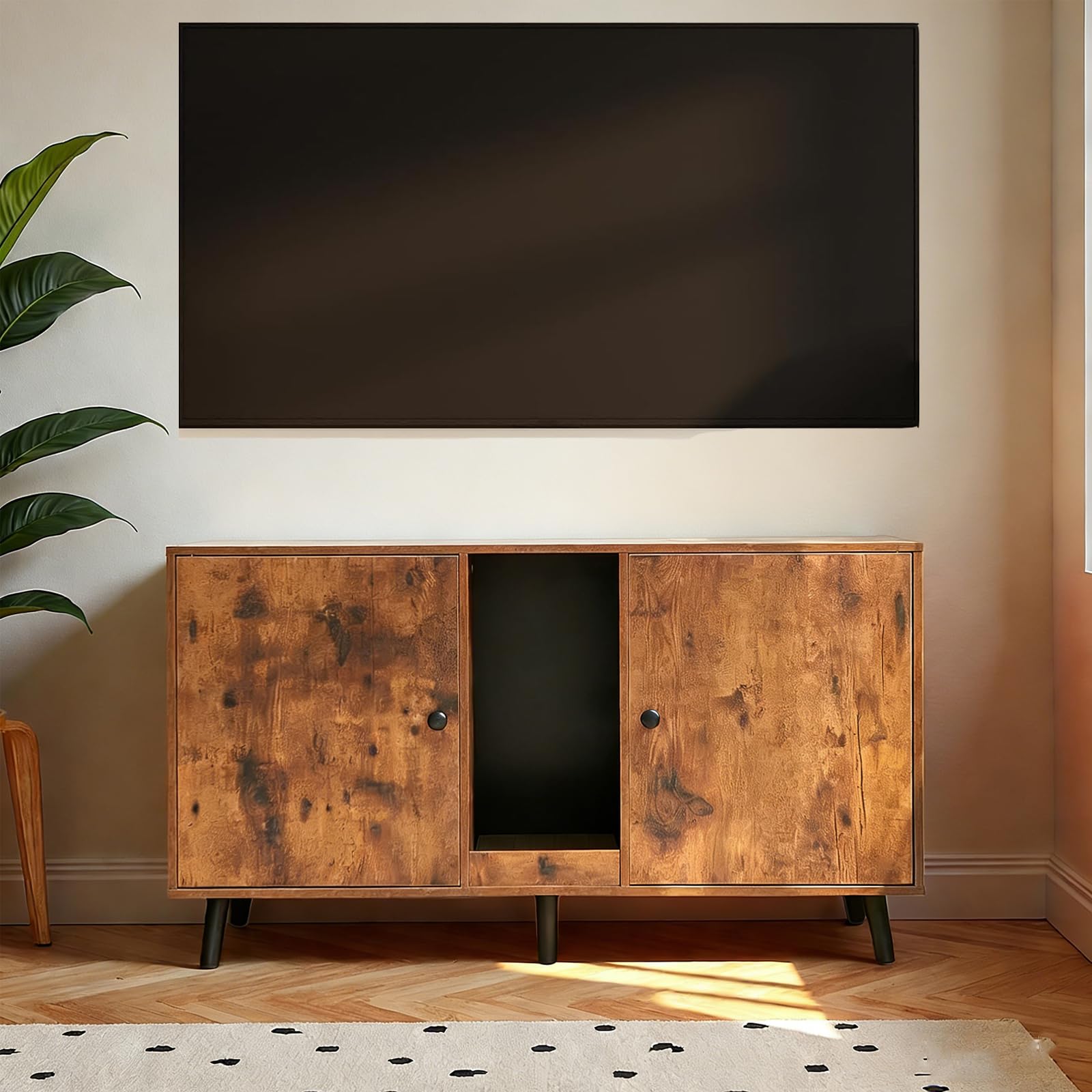 Litter Box Furniture for 2 Cats - Farmhouse Hidden Cat Litter Box Enclosure Cabinet Furniture Double Room, 42.3" TV Stand Side End Table Large Space for 2 Cats, Rustic Brown - image 7