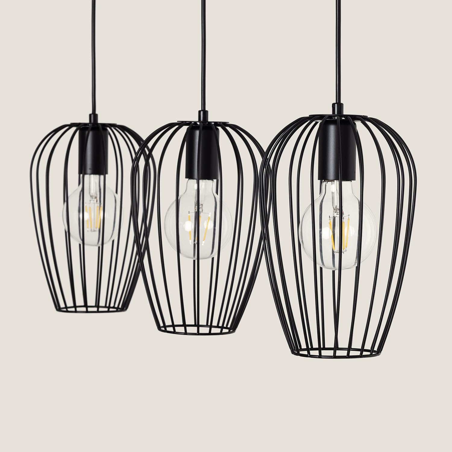 LEDKIA Lampada a Sospensione in Metallo 3 Faretti Telmi Nero | Portalampade E27 Integrati | Uso Interno IP20 | Dimensioni Compatte | Resistente Alluminio