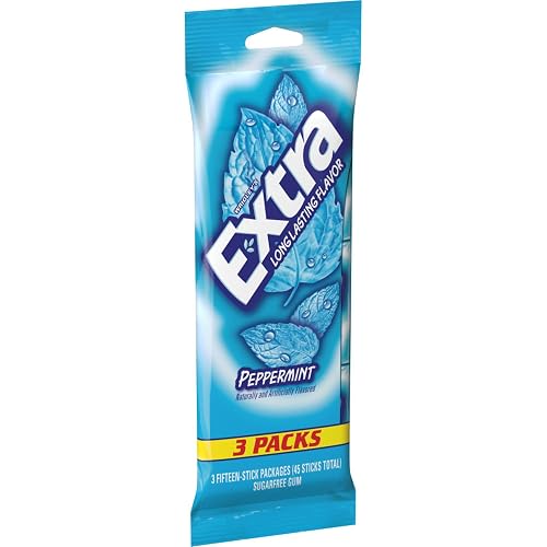 EXTRA Gum Peppermint, Sugar Free Chewing Gum, Bulk 3 Pack, 45ct | Peppermint gum flavor, sugar free chewing gum, bulk gum 3 pack, 45 sticks total, freshen breath