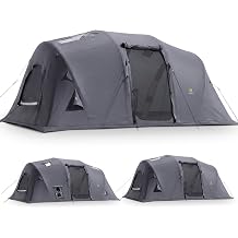 Nice C Inflatable Tents for Camping, 6/8/10 Person Glamping Tent, Large Camping Tents for Families and Car Camping, Water Resistant Big Tunnel Tents with Rainfly Grey