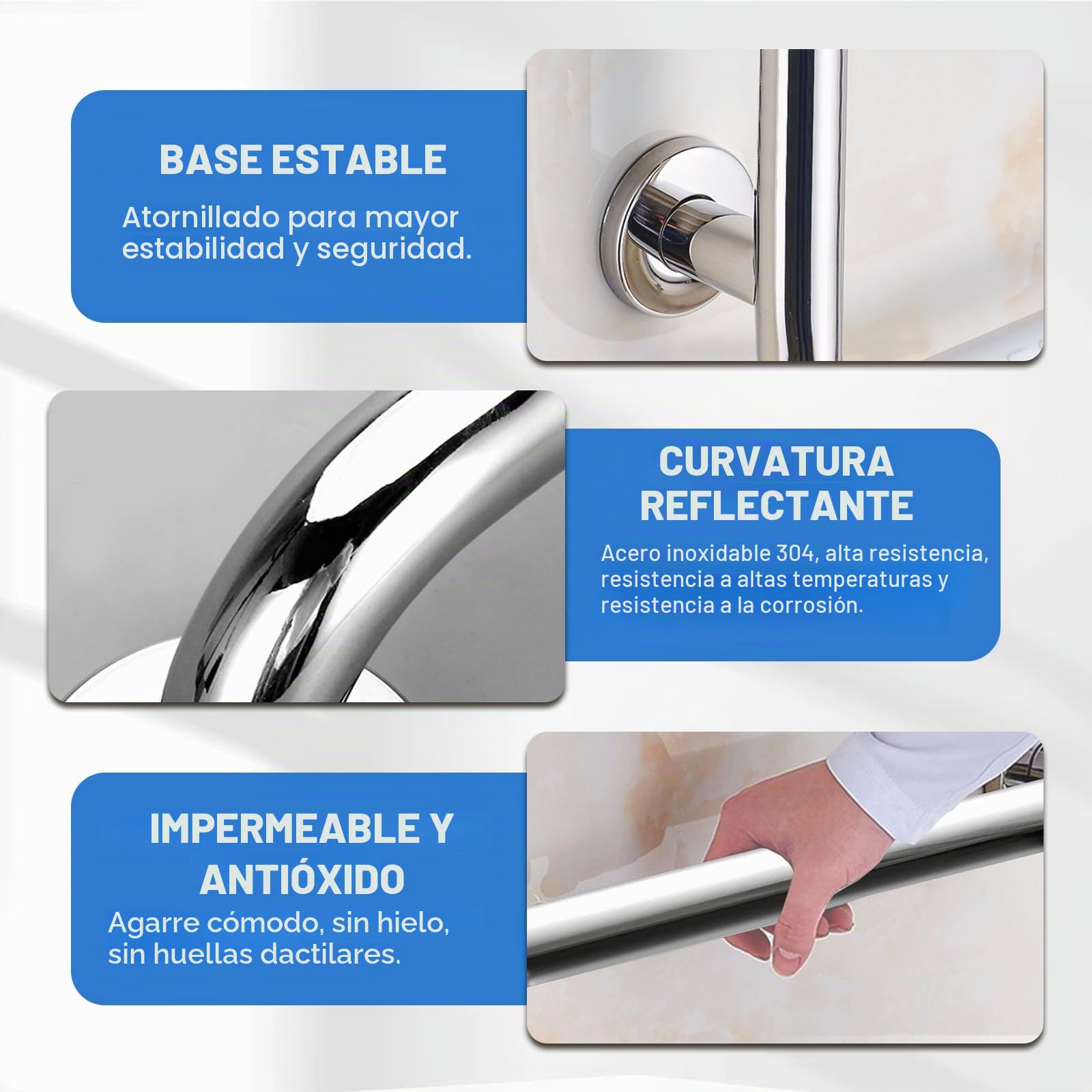 Mango de seguridad para baño, acero inoxidable pulido, 70 x 50 cm, mango en forma de L, para duchas, ángulo vertical, rieles de seguridad antideslizantes, para mujeres embarazadas, personas mayores y