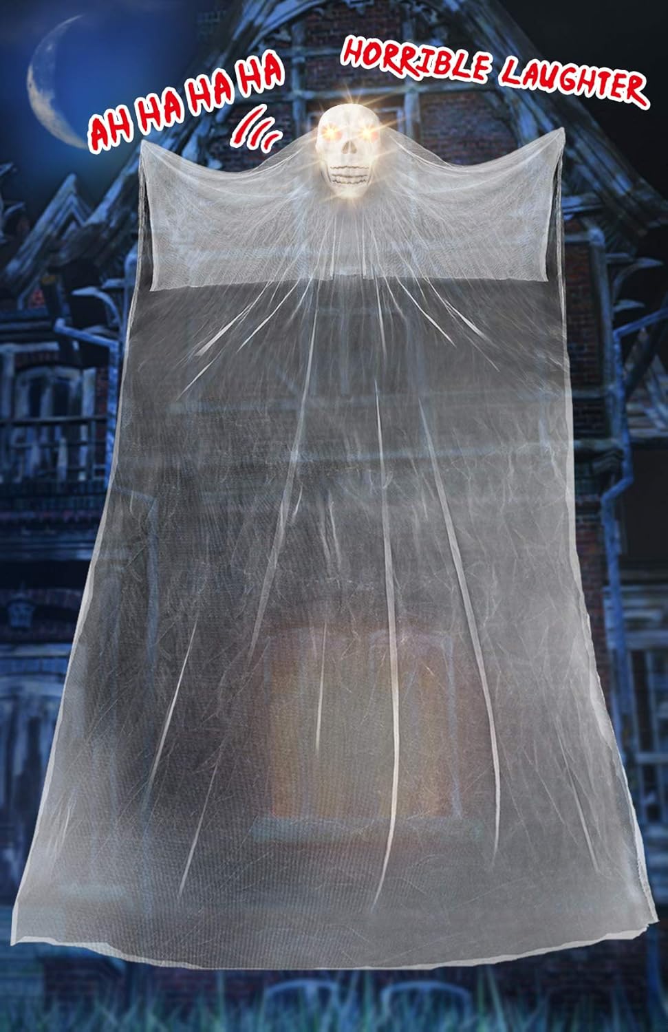 Heyzeibo 10.8ft Halloween Hanging Ghost - Scary Creepy Hanging Flying Gauze Ghost with Skeleton Mask - Halloween Props Toys Haunted House Decoration for Halloween Party Indoor/Outdoor Decor (Black)