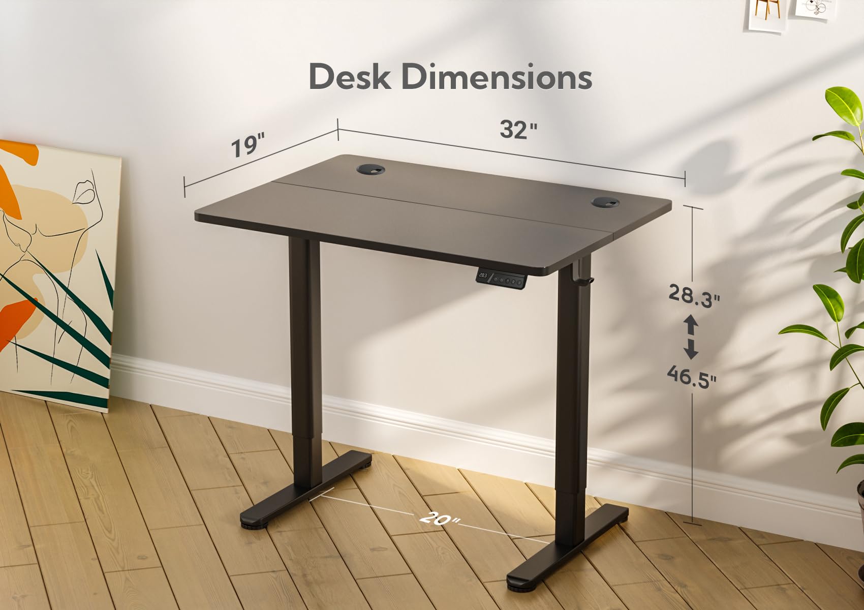 Claiks Electric Height Adjustable Standing Desk, 48x24 Inch, Black view 2