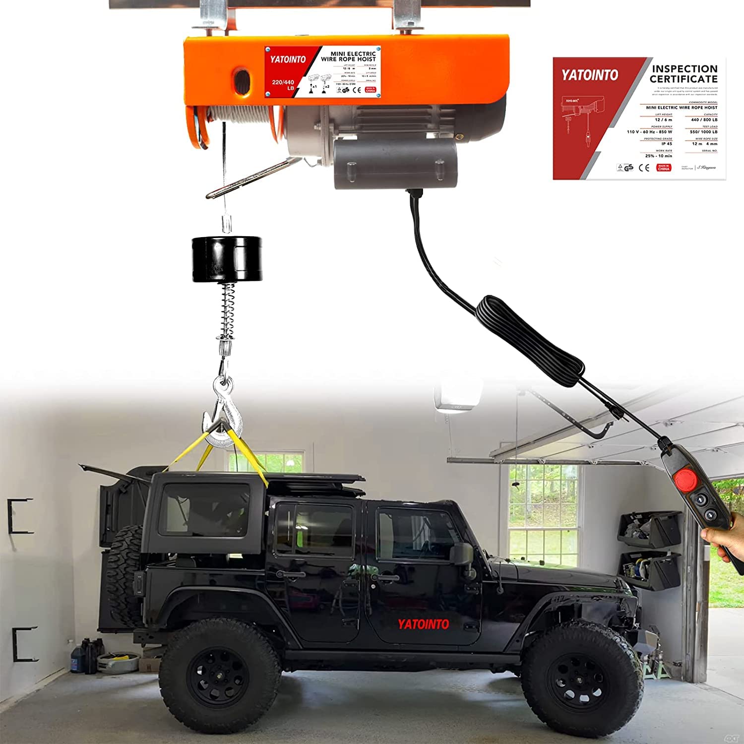 YATOINTO Electric Hoist 440LBS / 220LBS Load Capacity Electric Winch 19ft / 39.4 ft Lifting Hight Garage Hoist Wired Remote Control System with Emergency Stop Switch Crane for Garage Ceiling Overhead: Industrial & Scientific